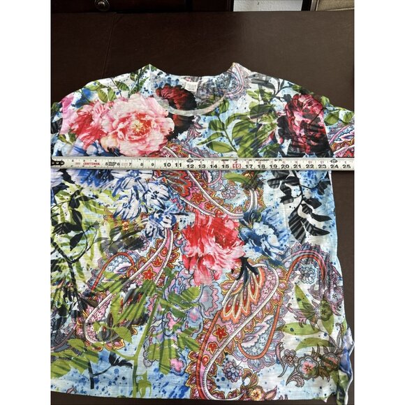 Time And Tru Womens L Bright Floral & Paisley 3/4 Sleeve Top - Picture 7 of 8